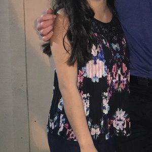 Black/Floral Tank Top - S